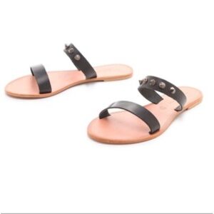 JOIE A LA PLAGE Grenada Studded Leather Slide Sandals Black EU 38 US Size 7.5/8